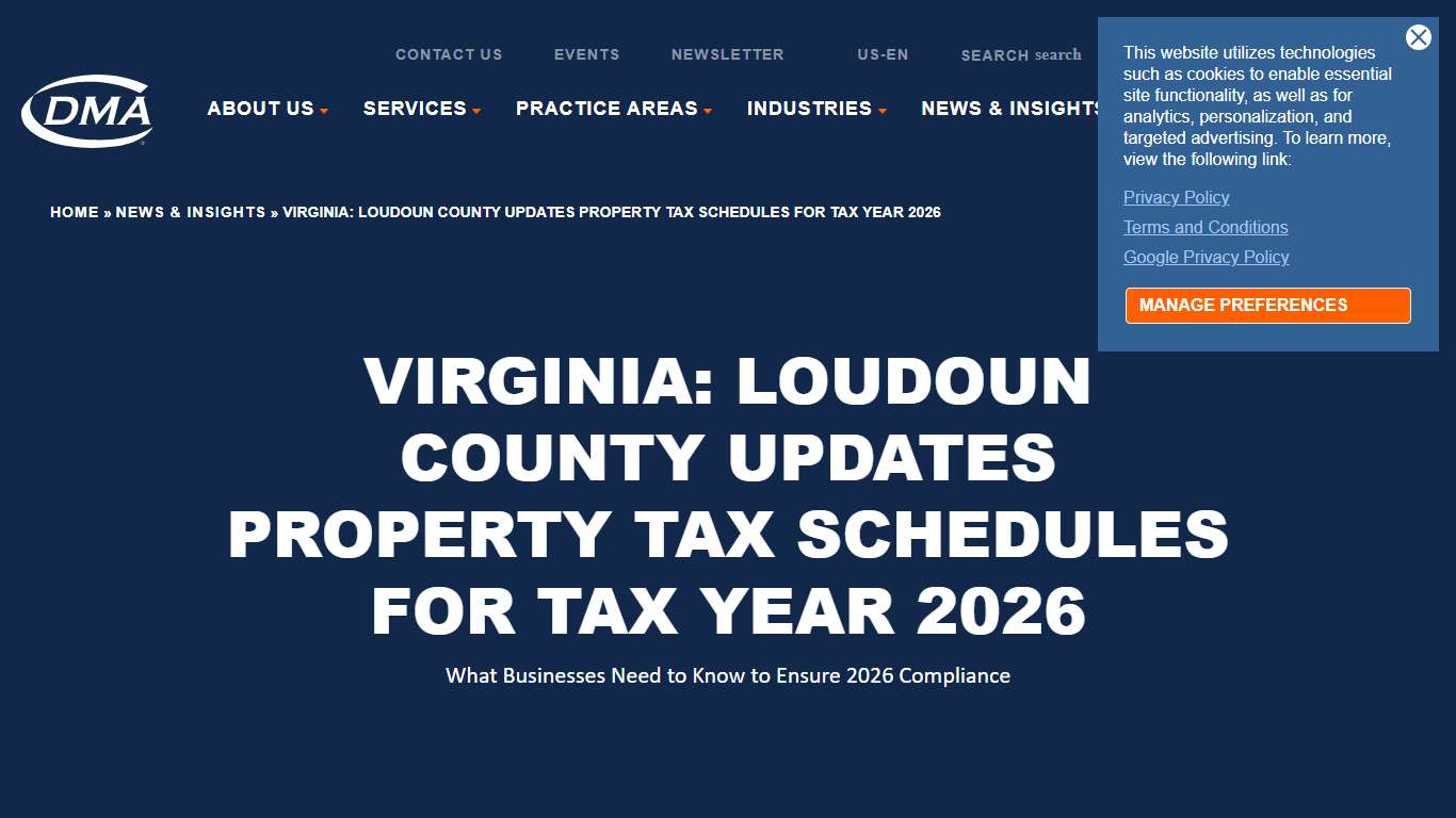 Virginia: Loudoun County Updates Business Personal Property Tax Assessment Schedules — DMA